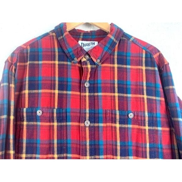 Duluth Trading Co Men's 2XL Slim Fit Plaid Button-Up Red Flannel Shirt - Picture 3 of 8